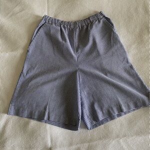Vintage Blue and White Gingham Checkered Women's Wide leg Bermuda Cotton Shorts.